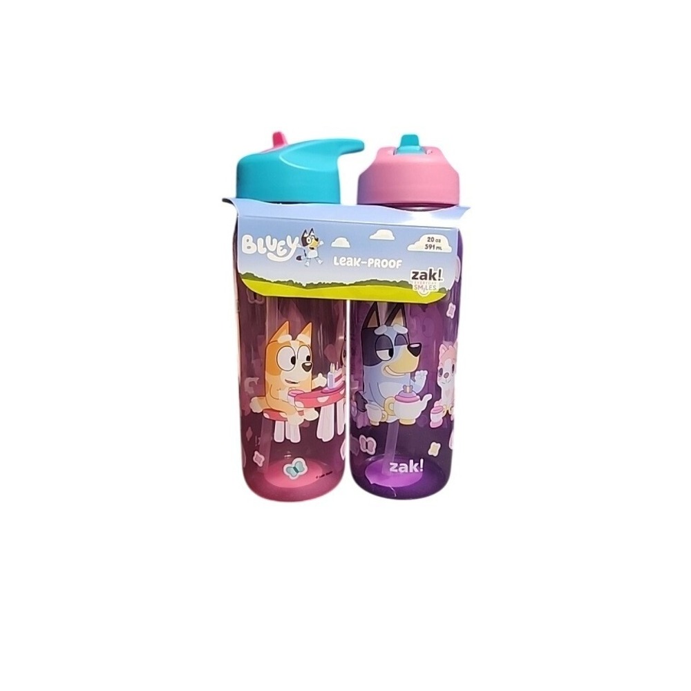 Zak Bluey Bingo Leak-Proof Water Bottle Set 2pk 20oz Purple Blue Pink New